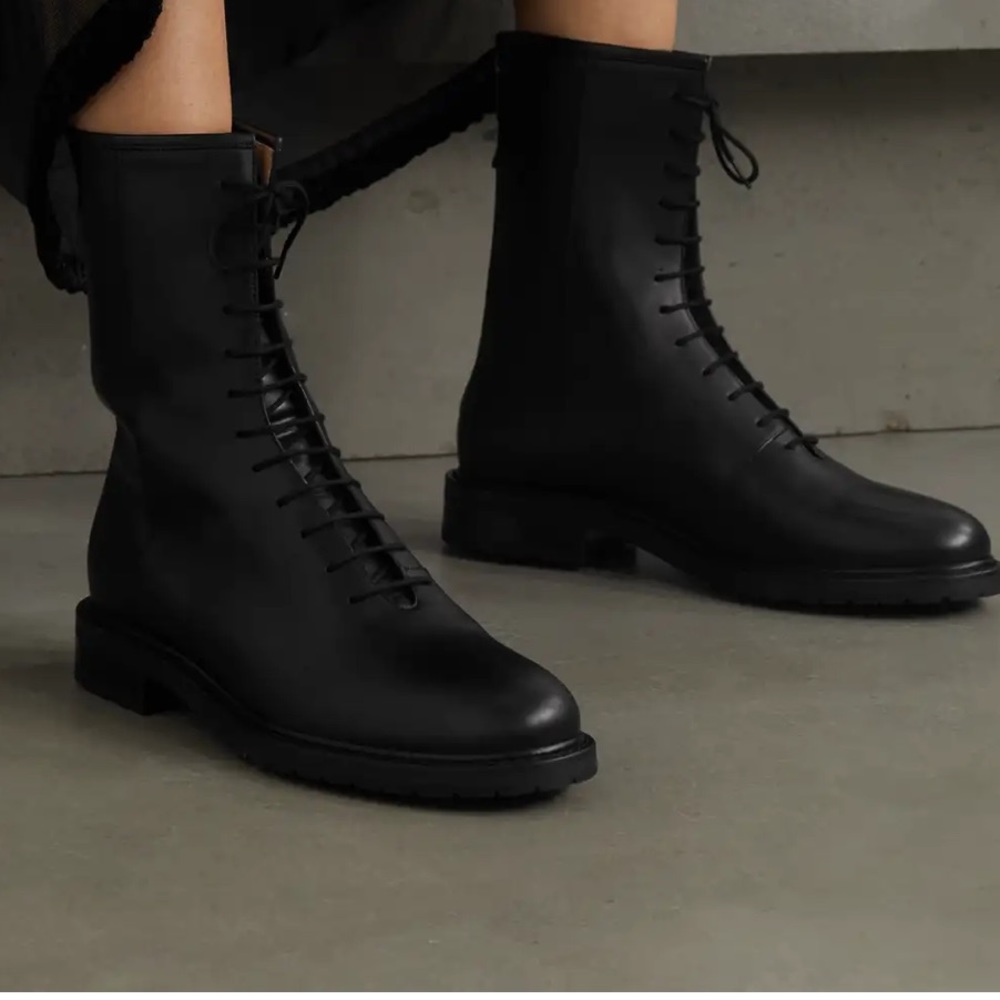 Legres Leather Mid Calf Combat Boots Size IT 36 US 6